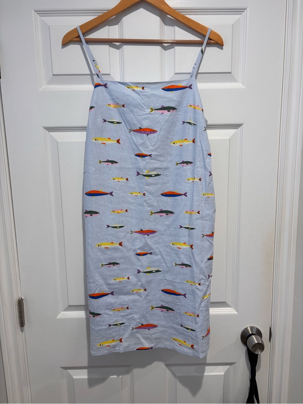 Magaschoni Light Blue Slip Dress with Multicolor Fish Print